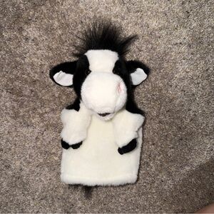Douglas Cuddle Toy Farm Cow Hand Puppet 10” Plush Stuffed Animal Black White